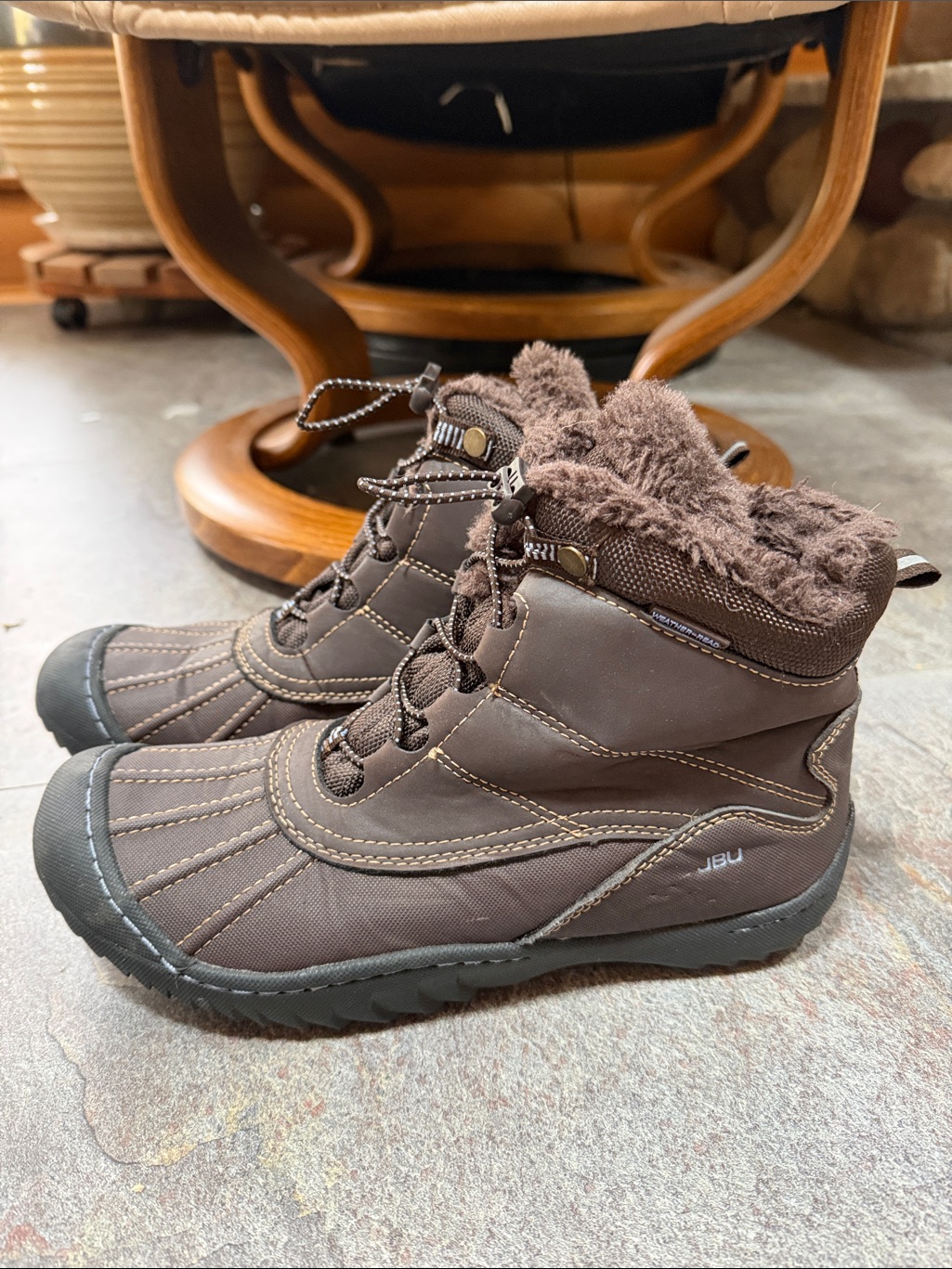 Jbu Brown Women's Winter Rain Boots With Faux Fur Collar